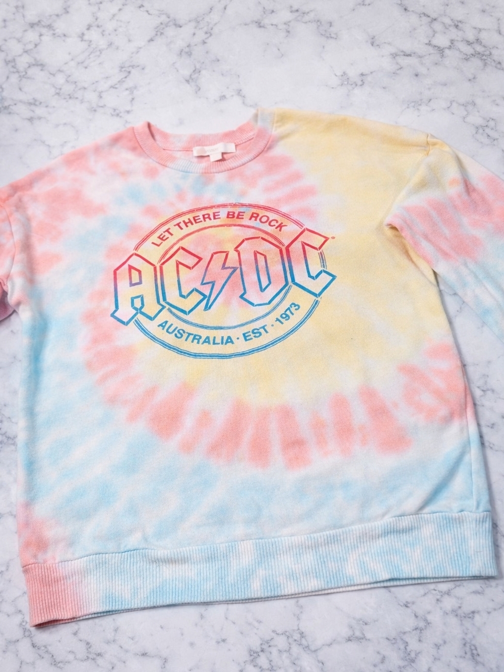 AC/DC Tie Dye Sweatshirt Pastel Crewneck Let There Be Rock Size L